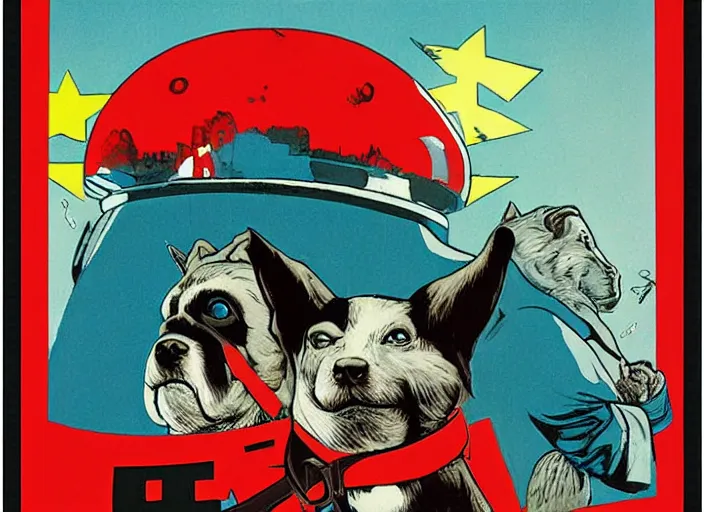 Prompt: communist propaganda poster dog by moebius