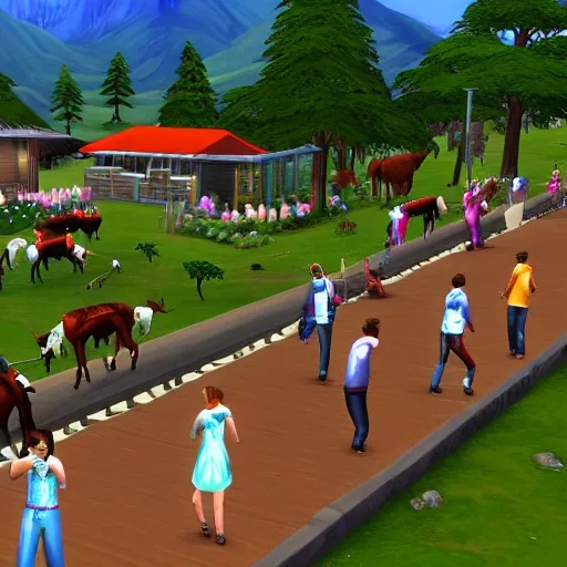 Prompt: stampede in the sims 2