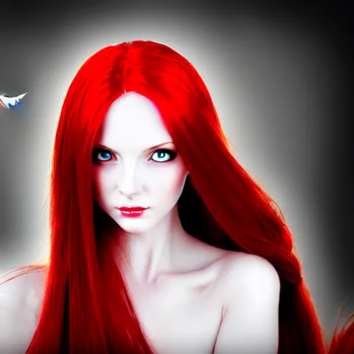 Image similar to beautiful female mage with red hair, angelic figure, dark wings