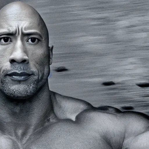 Prompt: cctv footage trail cam of dwayne the rock johnson and floating toilet