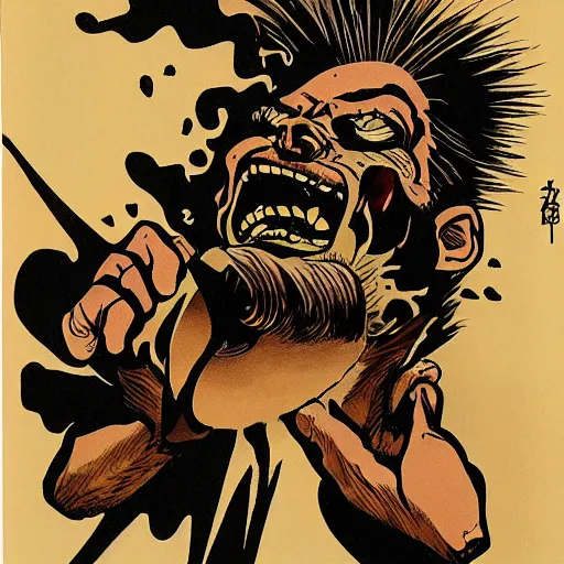 Prompt: mad man screaming, by yoichi hatakenaka