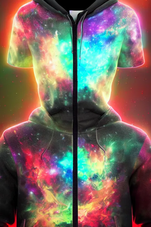 Prompt: photo of a hoodie, band merchandise, bandname is tripmachine, tourname is invasion of the tripmachines, realistic digital art, hoodie is textured with a 3 d render of a huge futuristic steampunk generator, 8 k, fluorescent colors, halluzinogenic, multicolored, exaggerated detailed, unreal engine