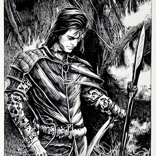 Image similar to the unlucky mage. pen and ink by larry elmore, 1 9 8 2