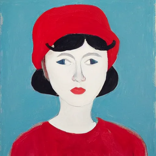 Image similar to girl with red hat, by Alex Katz