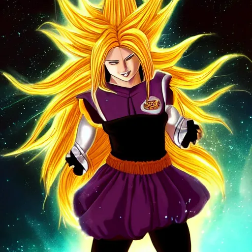 Image similar to teenage girl becomes the legendary super saiyan, wild glowing hair, 2 0 0 7 hd photograph