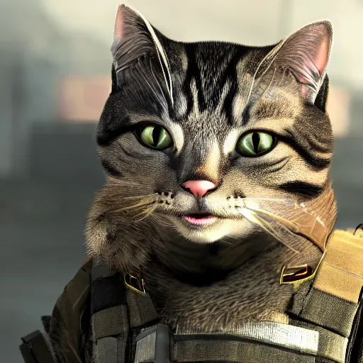 Image similar to cat soldier in call of duty warzone 4k, high detail, high-resolution photograph, professional photography, ultra-detail