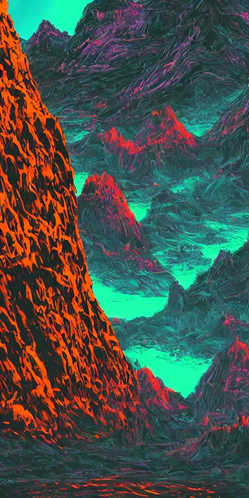 Prompt: a beautiful neon alien landscape, mountains