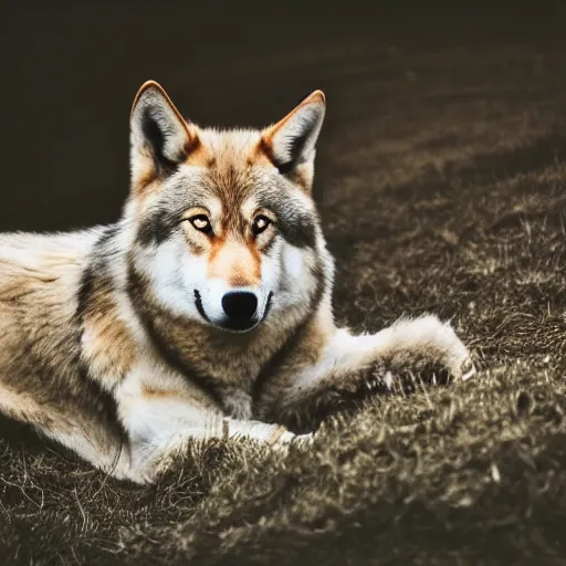 Prompt: professional photograph of a light brown and cream wolf, high quality, hd, 8 k, 4 k, magnificent, award - winning, nature, nature photography, awe - inspiring, highly detailed, amazing