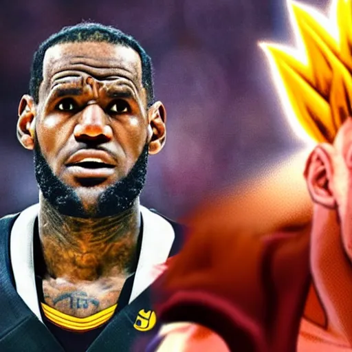 Image similar to lebron james going super saiyan