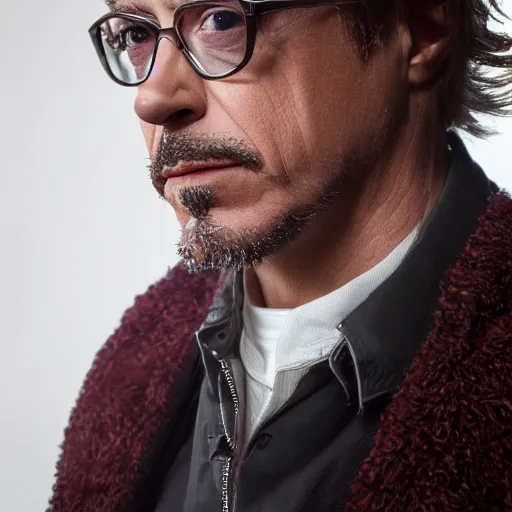 Prompt: photograph portrait of Robert Downey Jr, intricate detail, sigma 85mm f/1.4, 4k, depth of field, high resolution, 4k, 8k, hd