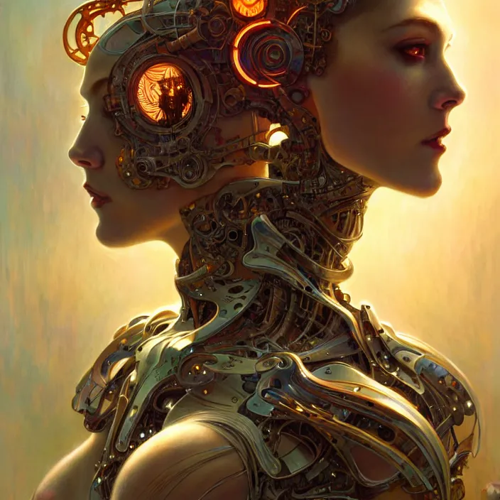 Image similar to organic cyborg, brightly backlit, diffuse lighting, fantasy, intricate, elegant, highly detailed, lifelike, photorealistic, digital painting, artstation, illustration, concept art, smooth, sharp focus, art by john collier and albert aublet and krenz cushart and artem demura and alphonse mucha