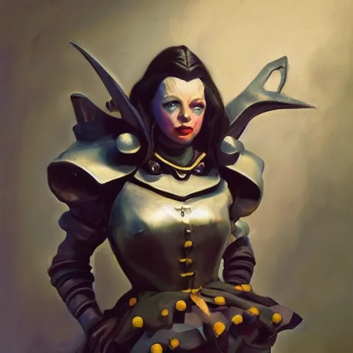 Image similar to greg manchess portrait painting of partially armored alice from alice in wonderland as overwatch character, medium shot, asymmetrical, profile picture, organic painting, sunny day, matte painting, bold shapes, hard edges, street art, trending on artstation, by huang guangjian, gil elvgren, ruan jia, randy vargas, greg rutkowski