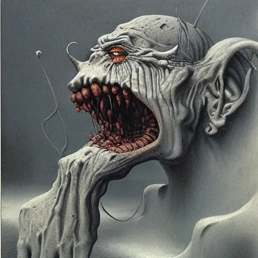 Image similar to ice goblin by Zdzisław Beksiński, oil on canvas