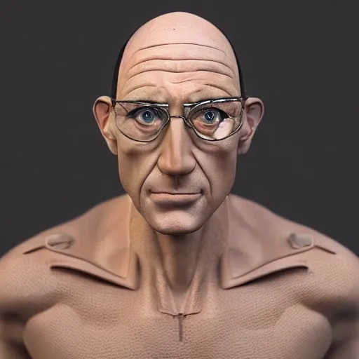 Image similar to A middle-aged Dr. Venture in real life with a hooked nose, a long gaunt face and skinny body and neck, very thin and bald, realistic, very realistic, hyperrealistic, highly detailed, very detailed, extremely detailed, detailed, digital art, oil painting, trending on artstation, headshot and bodyshot, detailed face, very detailed face, extremely detailed face, HD Quality, 8k resolution, very very detailed face, real life