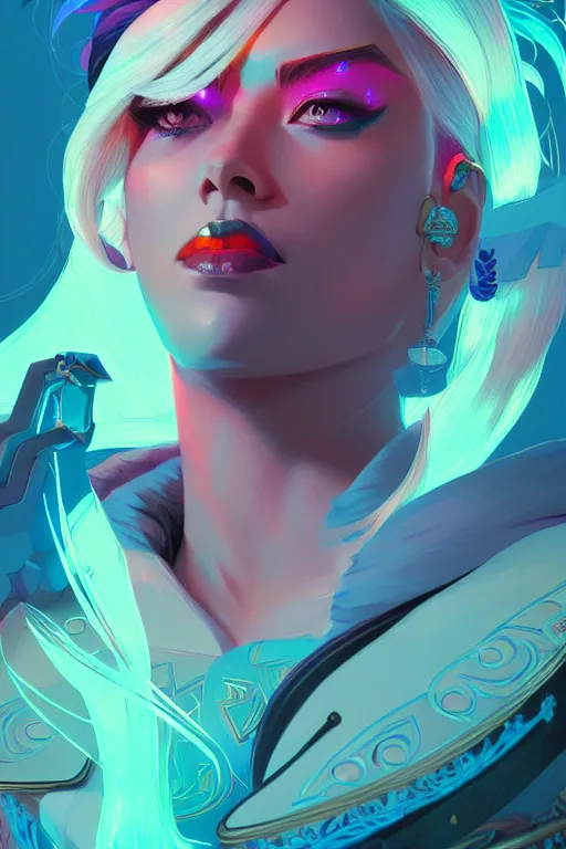 Prompt: portrait of beautiful ashe from overwatch!! artstation winner by victo ngai, kilian eng and by jake parker, by conrad roset, swirly vibrant color lines, winning award masterpiece, fantastically gaudy, aesthetic octane render, 8 k hd resolution