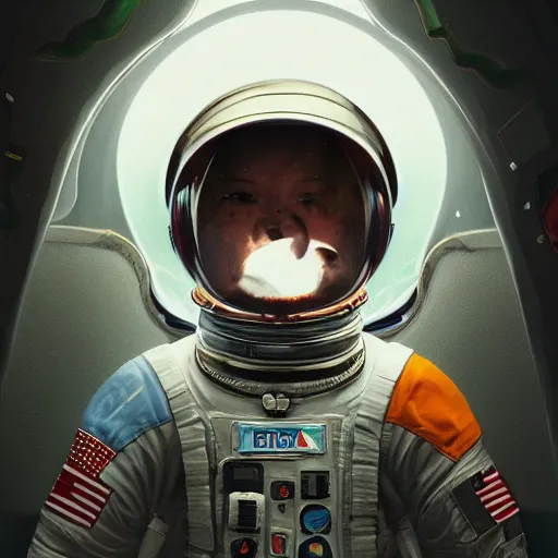 Image similar to an epic portrait of an astronaut entering the rabbit hole of wonderland, cinematic lighting, trending on Artstation, highly detailed, insane details