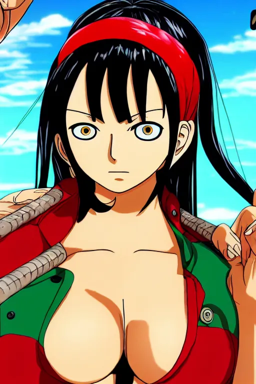 Image similar to Nico Robin from One Piece. Screenshot. Art by Eiichiro Oda. Colorful. 4K.