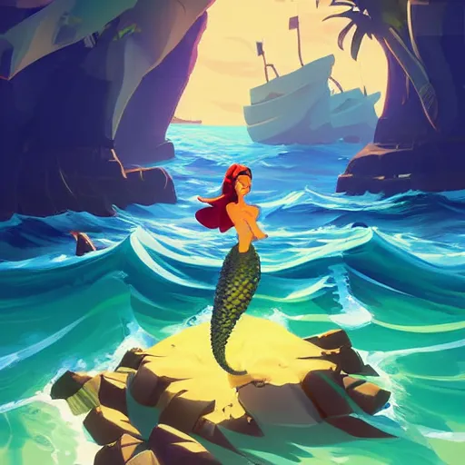 Image similar to painting mermaid treasure on sea of thieves game avatar hero smooth face median photoshop filter cutout vector, behance hd by jesper ejsing, by rhads, makoto shinkai and lois van baarle, ilya kuvshinov, rossdraws global illumination