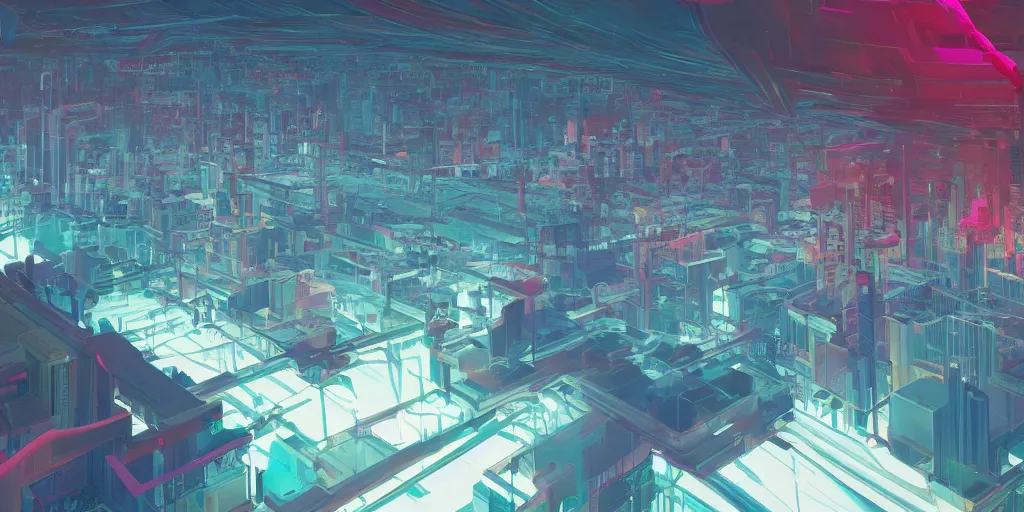 Prompt: Panorama view of 'Kado: The Right Answer' by Beeple and Nikolai Lockertsen and dan mumford and zaha hadid