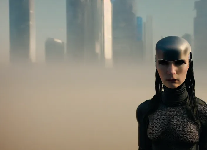 Image similar to cinestill 5 0 d photographic portrait of loving female androids wearing rugged black mesh techwear in a desolate american city, extreme closeup, modern cyberpunk, dust storm, 8 k, hd, high resolution, 3 5 mm, f / 3 2, ultra realistic faces, ex machina