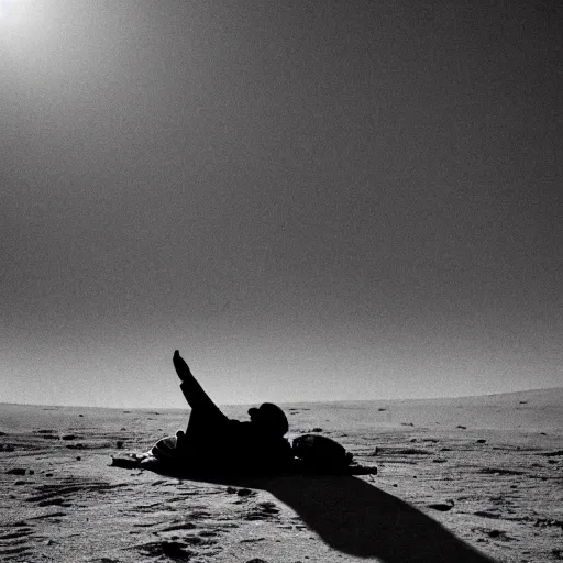 Prompt: a photo of Ghandi sleeping rough in the Sahara during sunrise, perfect lighting