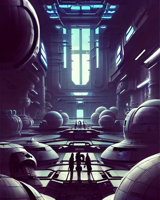 Prompt: Full shot of a spaceship defined factory features, intricate abstract. Fusion reactor spheres. cyberpunk, symmetrical design features. By Richard Corben By Ruan Jia and Artgerm and Range Murata and WLOP and Ross Tran and William-Adolphe Bouguereau and Beeple. Key Art. Fantasy Illustration. award winning, Artstation, intricate details, realistic, Hyperdetailed, 8k resolution.