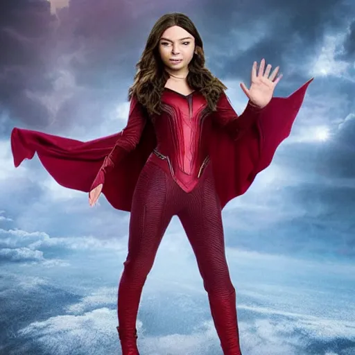 Image similar to Scarlet Witch from Infinity war, played by Miranda Cosgrove