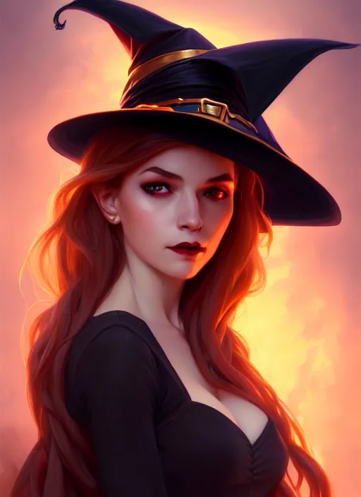 Prompt: portrait photography of cute attractive sexy witch wearing a witch hat, highly detailed, digital painting, artstation, concept art, matte, sharp focus, illustration, hearthstone, art by artgerm and greg rutkowski and alphonse mucha