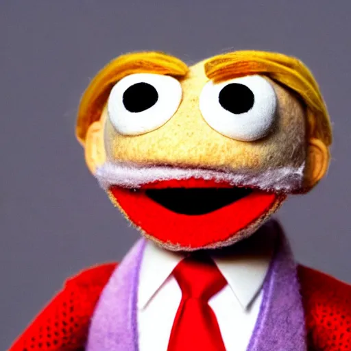 Image similar to close up of donald trump muppet, puppet, wool, dslr photo