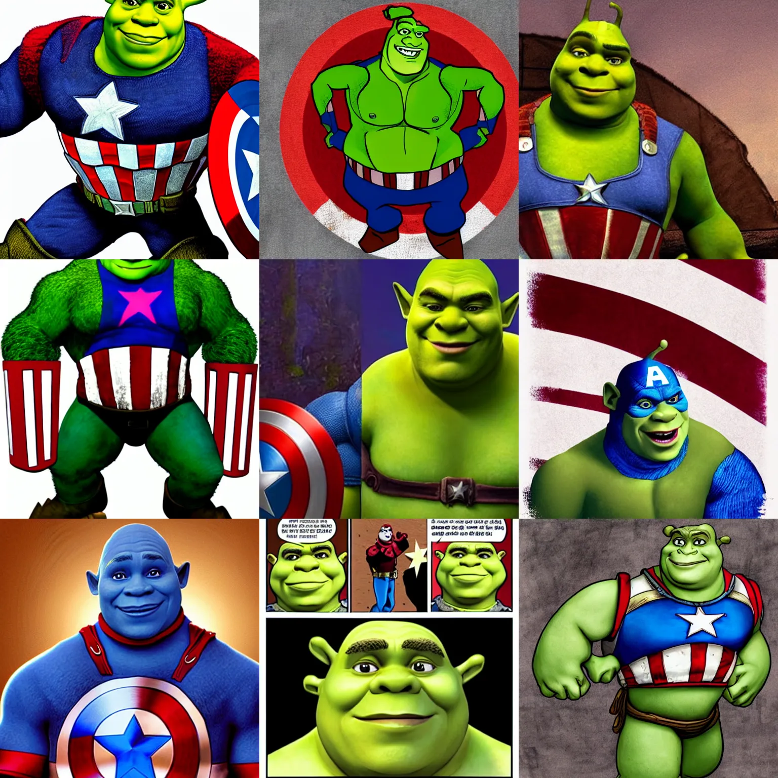 Prompt: shrek as captain america