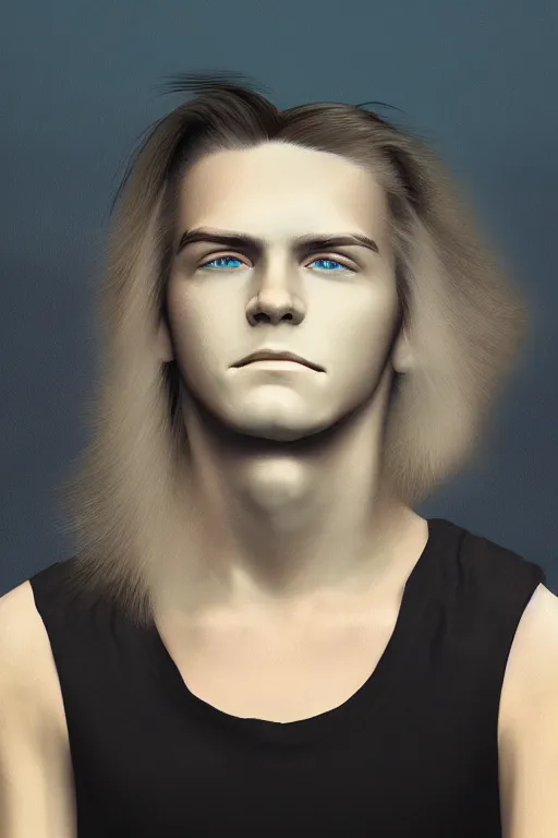 Image similar to an original beeple digital art portrait of a typical member of generation x, in the style of a 1 9 8 0's glamour shot, beautiful flowing mullet hairstyle