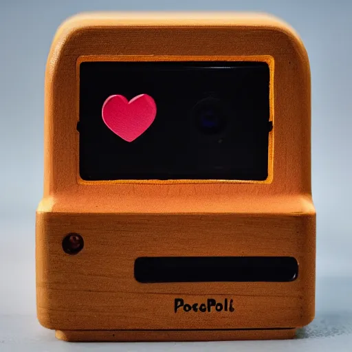 Image similar to polaroid of a cute toy computer made from wood and thread