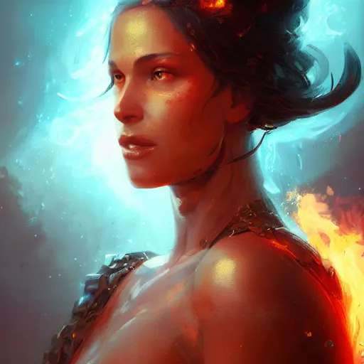 Image similar to a beautiful portrait of a flame goddess by by Greg Rutkowski and Raymond Swanland, Trending on Artstation, Flaming Background, ultra realistic digital art