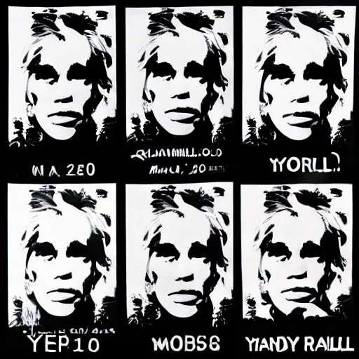 Prompt: in a million world, billion world, quadrillion world rap moves on to the year three thousand, by andy warhol