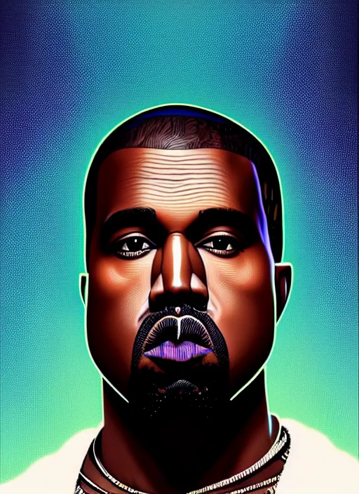 Image similar to symmetry!! portrait of kanye west, sci - fi, tech wear, glowing lights!! intricate, elegant, highly detailed, digital painting, artstation, concept art, smooth, sharp focus, illustration, art by artgerm and greg rutkowski and alphonse mucha