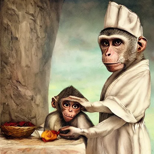 Prompt: a macaque medieval chef, fantasy concept art by nicoletta ceccoli, mark ryden, lostfish, max fleischer