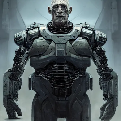 Image similar to michael berryman as victor stone, full body concept, cyborg, borg, strogg, face of a man, terminator, flesh, quake strogg, doom demon, wolfenstein, monstrous, powerful, symmetry, symmetrical, concept art by ruan jia and greg rutkowski