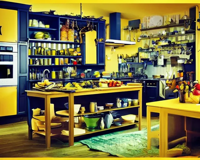Image similar to IKEA catalogue photo of a cyberpunk farmhouse kitchen, by Alex Grey