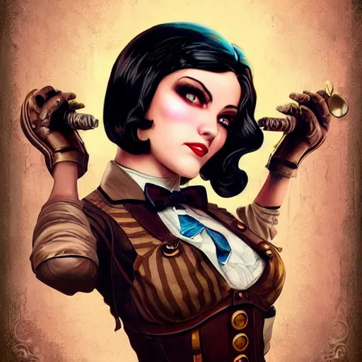 Image similar to Lofi Steampunk Bioshock portrait, Pixar style, by Tristan Eaton Stanley Artgerm and Tom Bagshaw.