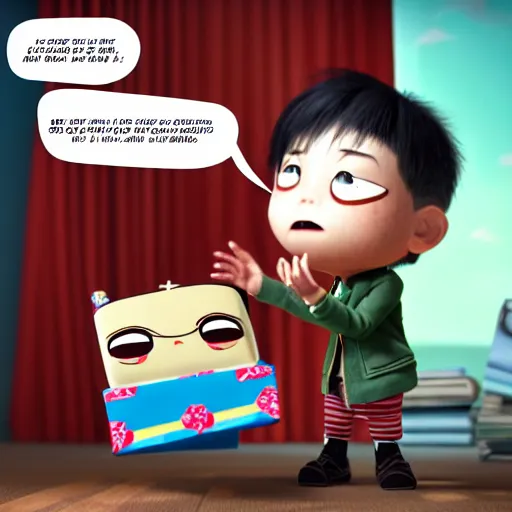 Prompt: an epic chibi comic book style portrait painting of a ryan kanji opening presents, character design by mark ryden and pixar and hayao miyazaki, unreal 5, daz, hyperrealistic, octane render, cosplay, dynamic lighting, intricate detail, cinematic