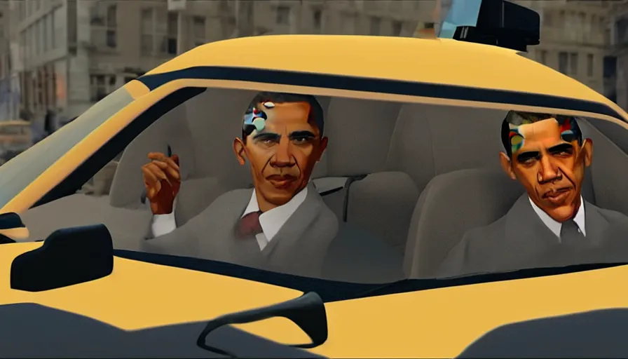 Image similar to obama in taxi driver, 3 d rendering. unreal engine. amazing likeness. very detailed.
