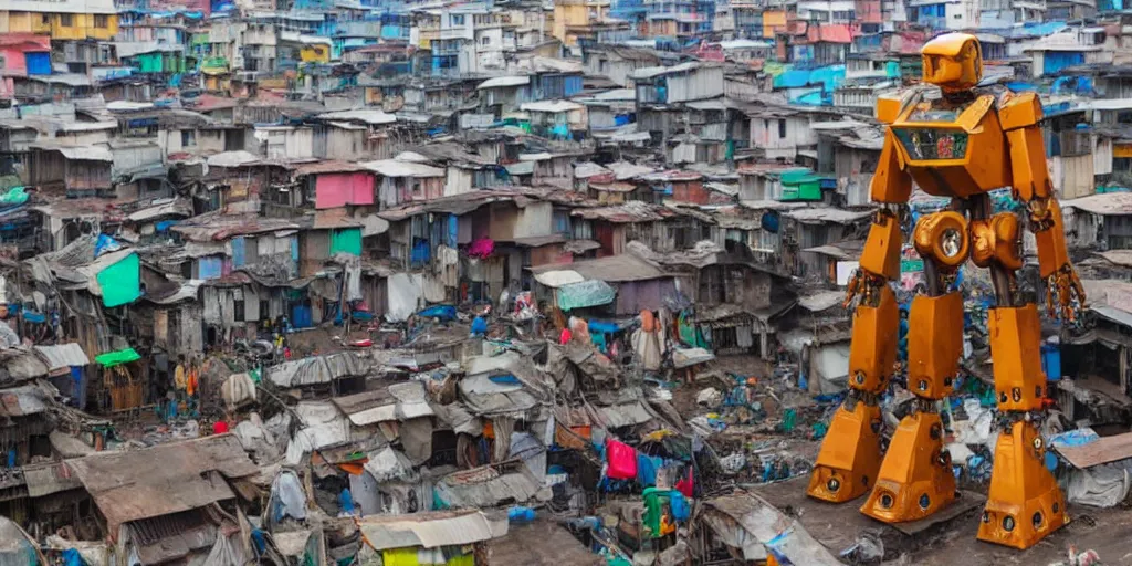 Image similar to giant mecha ROBOT of AJEGUNLE SLUMS of Lagos,