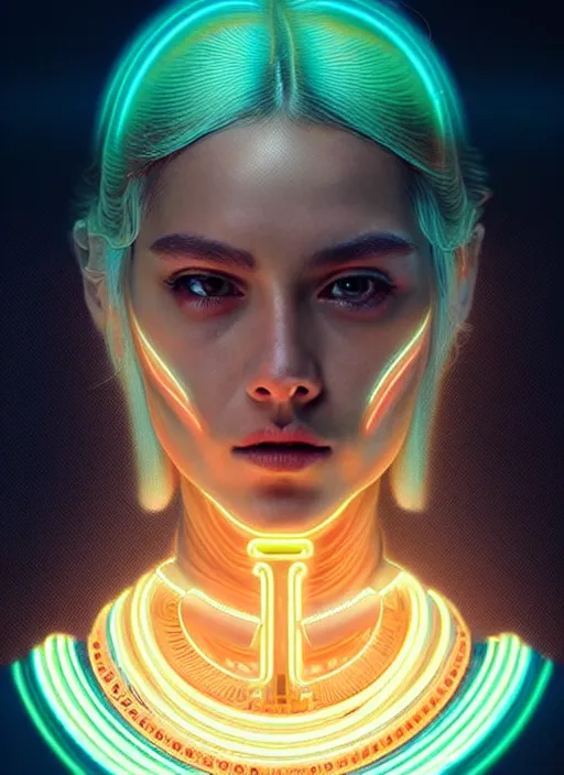 Image similar to a highly detailed long shot photo of very intricate female face portrait, futurism, rococo cyber neon lighting, detailed futuristic fibonacci jewelry, profile posing, hyper photorealistic, crispy quality, digital photography, trending in pinterest, cinematic, 4 k ultra hd, art by pascal blanche, art by greg rutkowski, art by artgerm,