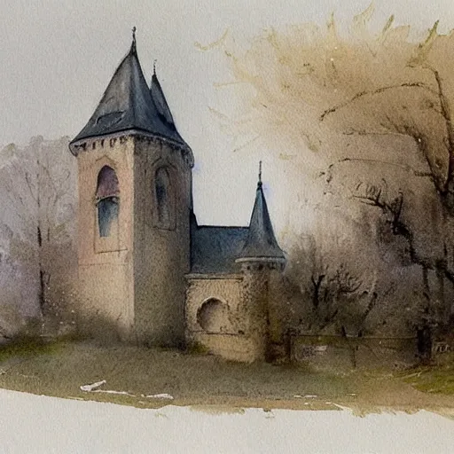 Image similar to ((((((((((((watercolor sketch)))))))))))) of a (((((((watercolor sketch of Gothic revival castle gatehouse))))))) . muted colors. by Jean-Baptiste Monge !!!!!!!!!!!!!!!!!!!!!!!!!!!!!!!!!!!!!!!!