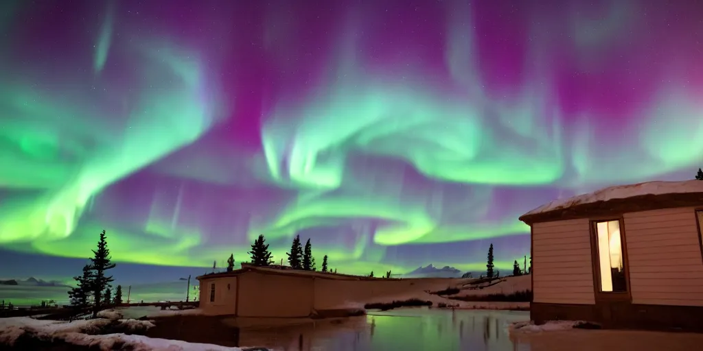 Prompt: aurora borealis in a kitchen