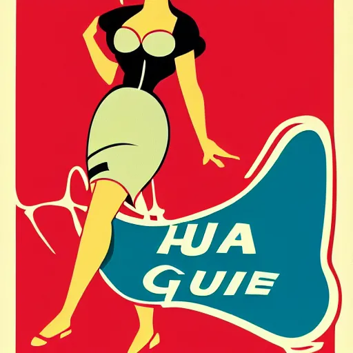 Prompt: hula girl. 1 9 5 0 s advertising illustration by gil evgren, flat color, halftone print.