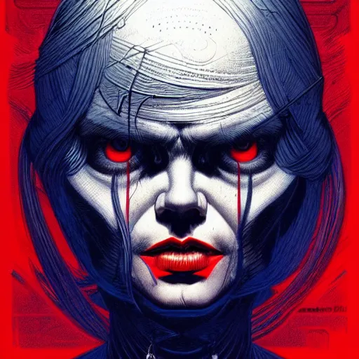 Image similar to portrait soft low light, by killian eng and joe fenton and martin deschambault, inspired by 2 0 0 0 ad comics, red and blue only, etching, fine, sharp high detail,