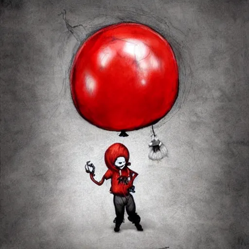 Prompt: surrealism grunge cartoon portrait sketch of billie eilish the mushroom man with a wide smile and a red balloon by - michael karcz, loony toons style, pennywise style, horror theme, detailed, elegant, intricate