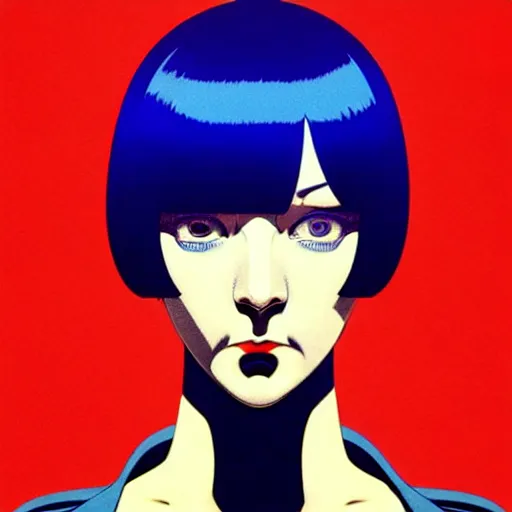 Image similar to woman with bobcut haircut with friendly blue eyes and slim features looking askance while smoking, underground box office hit, satire and seventies italian horror movie, intricate, ultra detailed 8 k, best, cool, extremely beautiful and aesthetic shape of face and neck, art by hiroaki samura and ilya kuvshinov and rossdraws and andy warhol, inverted