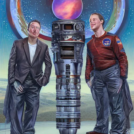 Image similar to portrait of elon musk, mark zuckerberg and jeff bezos together, looking at planet earth, very detailled, art contest winner on behance, trendy on deviantart, donato giancola, joseph christian leyendecker, les edwards, ed repka, wlop